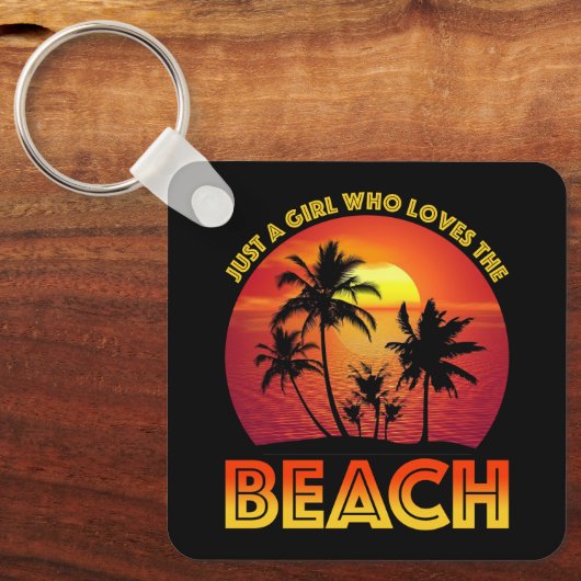 Een meisje dat van het strand houdt sleutelhanger (Voorkant)