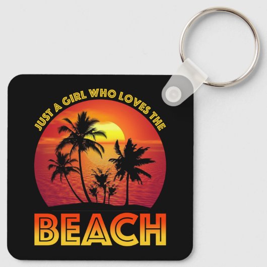 Een meisje dat van het strand houdt sleutelhanger (Achterkant)