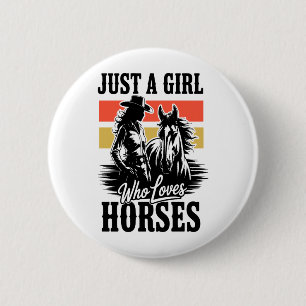 Een meisje dat van paarden houdt (3) ronde button 5,7 cm
