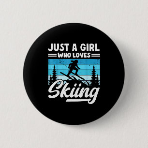 Een meisje dat van skiën houdt leuk wintersport sk ronde button 5,7 cm