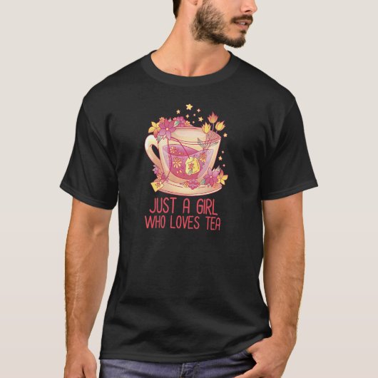 Een meisje dat van Tea Tea Drinker Tea houdt T-shirt (Voorkant)