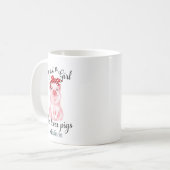 Een meisje dat van varkensstapels houdt, heeft een koffiemok (Voorkant links)