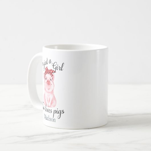 Een meisje dat van varkensstapels houdt, heeft een koffiemok (Voorkant links)