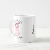 Een meisje dat van varkensstapels houdt, heeft een koffiemok (Voorkant links)