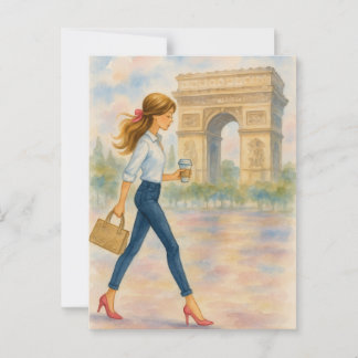 Een meisje en de Arc de Triomphe scene in Parijs Briefkaart