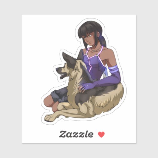 Een meisje en haar hond in de ruimte sticker (Vel)