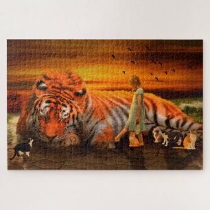 Een meisje en haar huisdieren legpuzzel