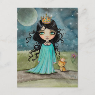 Een meisje en haar kat, Cute Princess Fantasy Art Briefkaart