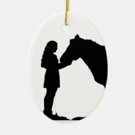 Een meisje en haar paardenliefde Silhouette Art Keramisch Ornament
