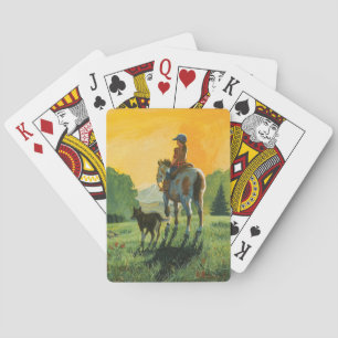 Een meisje en haar paardensportkaarten speelkaarten