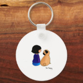 Een meisje en haar pug sleutelhanger (Voorkant)