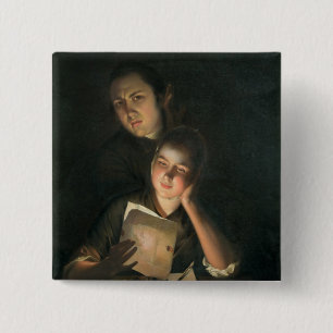 Een meisje leest een brief van Candlelight Vierkante Button 5,1 Cm