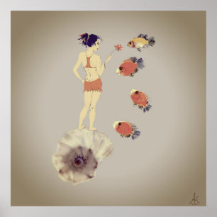 Een meisje met een bloem poster