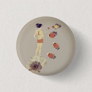 Een meisje met een bloem ronde button 3,2 cm