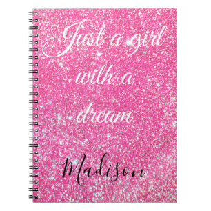 EEN MEISJE MET EEN DREAM Hot Pink Glitter Notitieboek