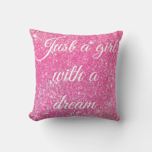 EEN MEISJE MET EEN DROOM Glitter Roze Glans Kussen