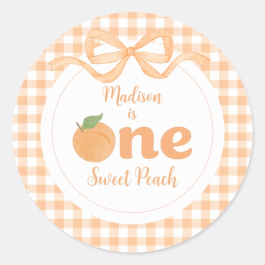 Eén meisje met een fijne peach, 1e verjaardag ronde sticker (Voorkant)