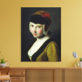 Een meisje met een zwart masker canvas afdruk (Insitu (Woonkamer))