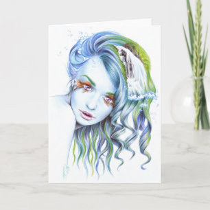 Een meisje met een zwemvrouw Surreal Fantasy Portr Kaart