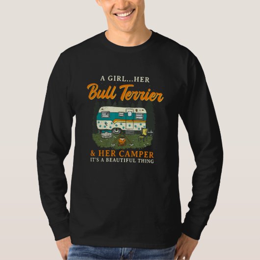 Een meisje met haar bull Terrier en haar Camper Bu T-shirt (Voorkant)