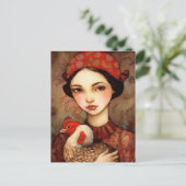 Een meisje met haar huisdier kip Ai Art Briefkaart (Staand voorkant)