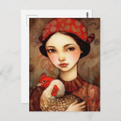 Een meisje met haar huisdier kip Ai Art Briefkaart (Voorkant / Achterkant)