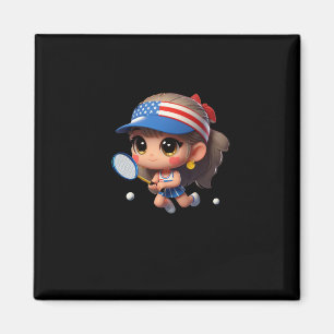 Een meisje speelt tennis. Sticker Magneet