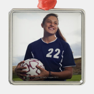 een meisje voetballer met voetbal metalen ornament