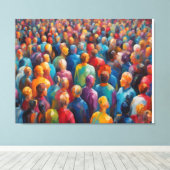 Een menigte kleurrijke mensen te midden van een ch canvas afdruk (Insitu (Houten vloer))