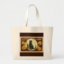 Een Merry Halloween  Black Cat en Pomkins Grote Tote Bag