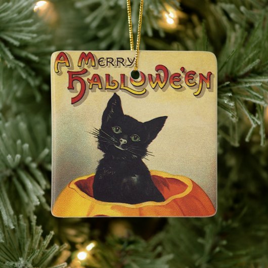 Een Merry Halloween van Ellen Clapsaddle, Kat Keramisch Ornament (Boom)