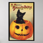 Een Merry Halloween van Ellen Clapsaddle,  Kat Poster (Voorkant)