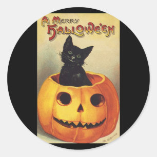 Een Merry Halloween van Ellen Clapsaddle,  Kat Ronde Sticker
