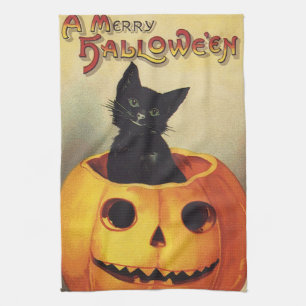 Een Merry Halloween van Ellen Clapsaddle,  Kat Theedoek