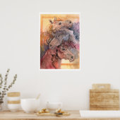 Een met de Herd Waterverf Paarden Poster (Keuken)