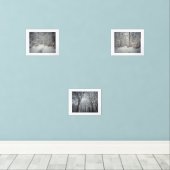 Een met sneeuw bedekt pad door een winterbos muurkunst sets (Houten vloer)