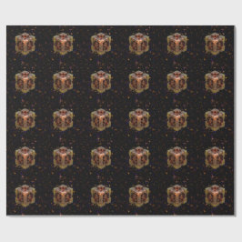 Een metalen fractal kubus met gekleurde sterrenexp cadeaupapier