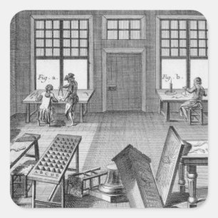 Een meubeleningswerkplaats van de "Encyclop" Vierkante Sticker