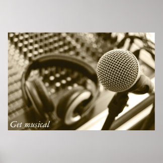 Een microfoon en een hoofdtelefoon poster