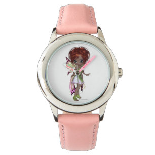 Een milde magische fee in een roze en groene jurk horloge