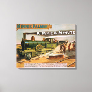 Een "Mile a Minute" grote locomotief in theater Canvas Afdruk