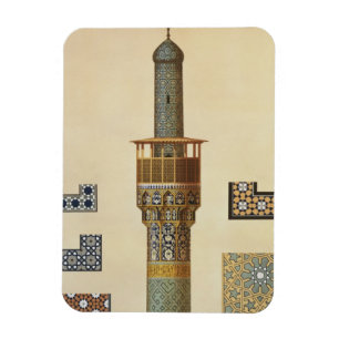 Een minaret en keramische details van de moskee va magneet