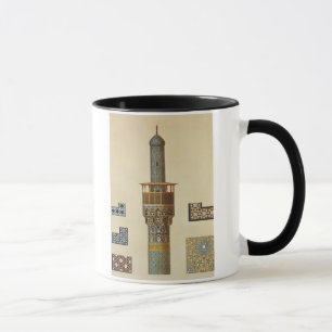 Een minaret en keramische details van de moskee va mok