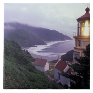 Een mistige dag aan de Oregon kust bij de Heceta Tegeltje