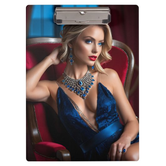 Een model pose is een vrouw die een stuk van klembord (Voorkant)