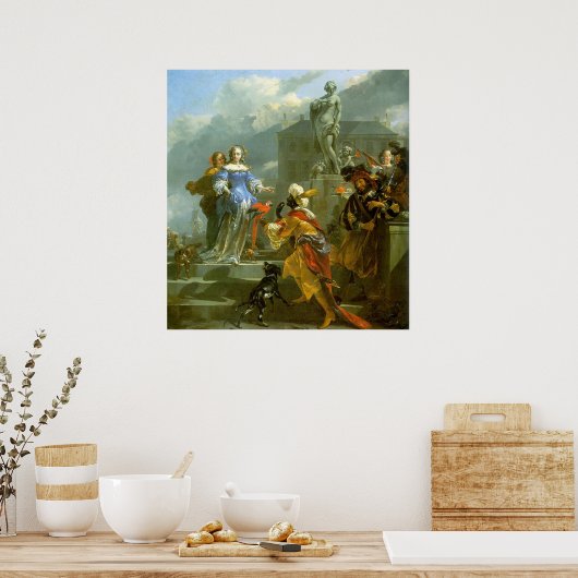 Een moeder die een papegaai presenteert aan een da poster (Keuken)