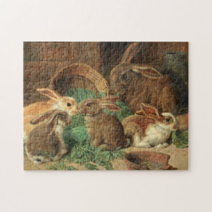 Een moeder konijn en haar Jong door Alfred Barber Legpuzzel