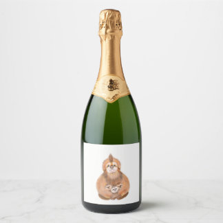 Een moeder Sloth met baby's. Digitale schattige il Sparkling Wijnetiket