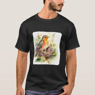 Een moedervogel die haar kuikens voedt Vogel die j T-shirt