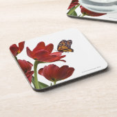 een monarch bezoekt een bouquet rode tulpen drankjes onderzetter (Linkerzijde)